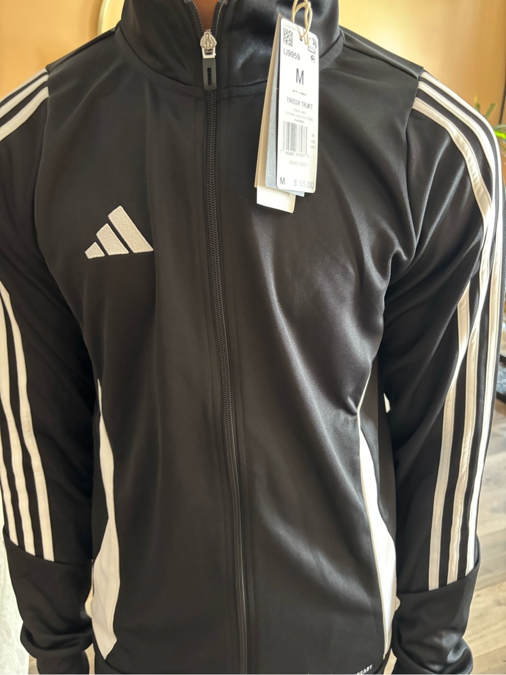 adidas Black Athletic Track Jacket with White Logo size M